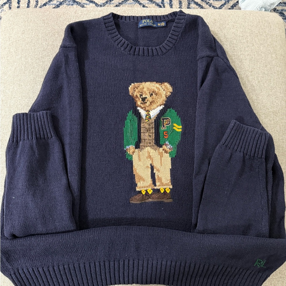 Ralph Lauren Navy Sweater with Bear Motif